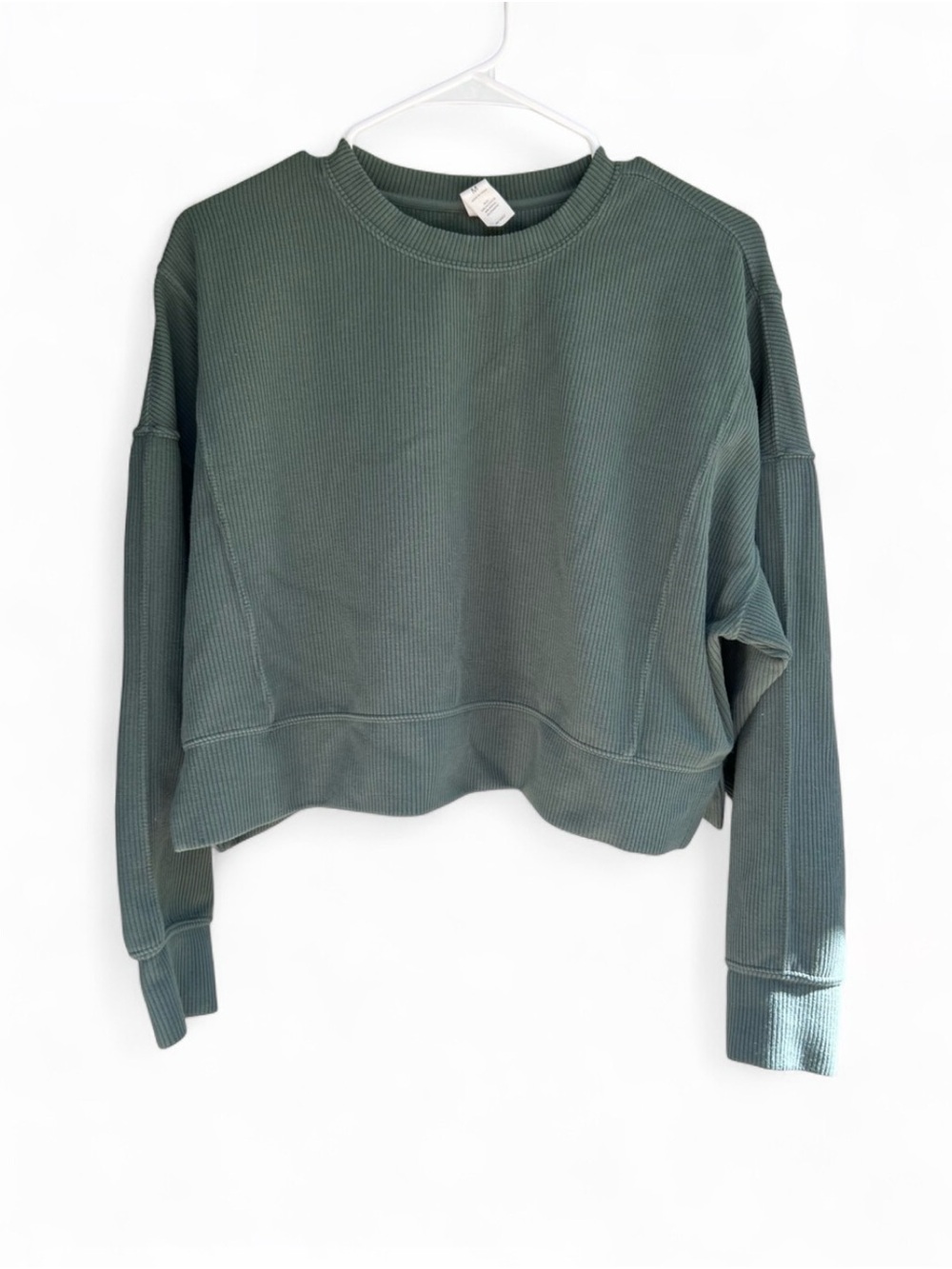 90 degree Reflex Washed green Cropped Waffle-Knit Sweatshirt size Medium
